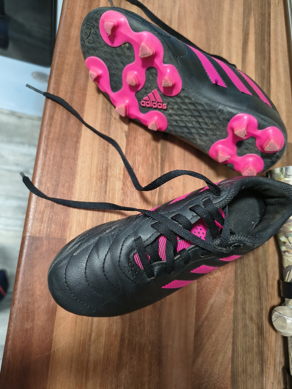 adidas Kids Black and Hot Pink Soccer Cleats
